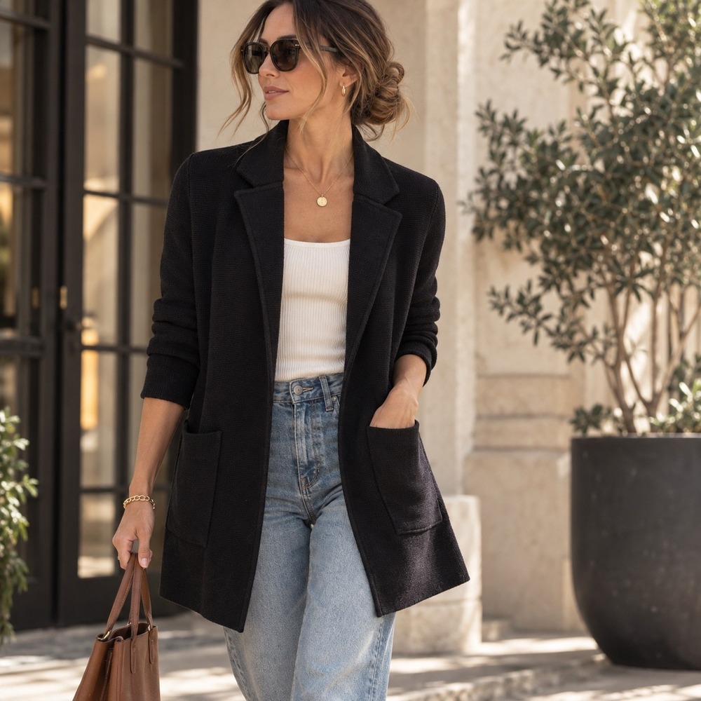 J.Crew Merino Wool Blend Long Cardigan Coatigan Black XS Open Front